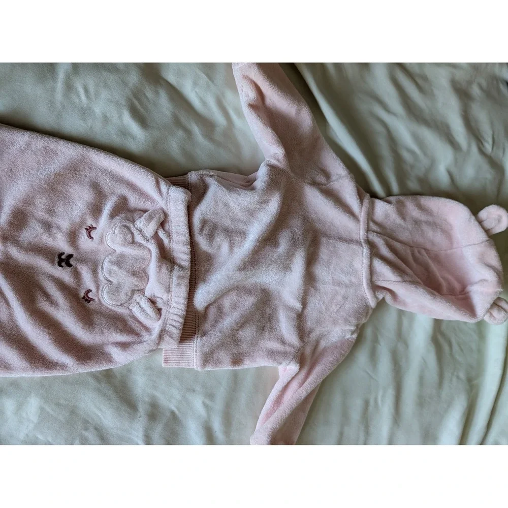 Carters Newborn Pink Terry Cloth Hoodie and Pants Set with 3D Ears NB